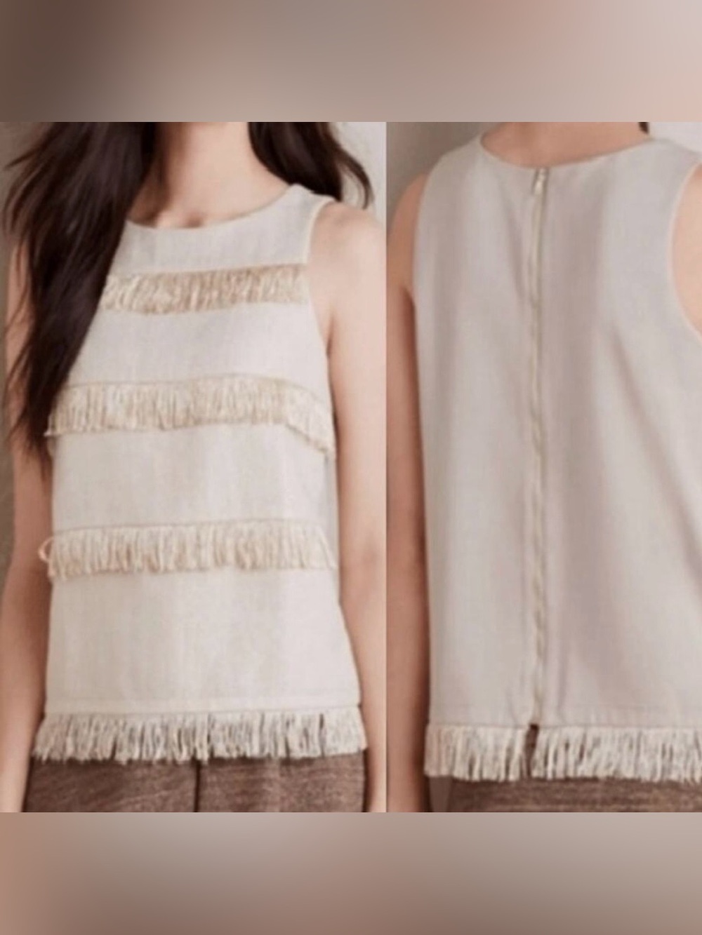 Sunday in Brooklyn Shimmering Gold Front Fringe Top - Size Small